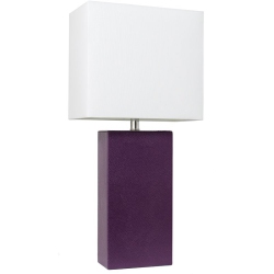 ALL THE RAGES CANADA Elegant Designs Leather Table Lamp In Eggplant With Shade In White