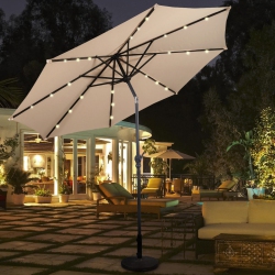 COSTWAY 10Ft Patio Solar Umbrella Led Patio Market Steel Tilt W/ Crank Outdoor
