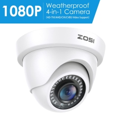 ZOSI Add-On Wired 1080P 2Mp HD Hybrid 4-In-1 Analog Dome Outdoor Security Camera for HD-Tvi/ahd/cvi/cvbs Dvr Surveillance System, 80Ft Night Vision