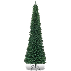 COSTWAY 7Ft Pvc Artificial Pencil Christmas Tree Slim W/ Stand Home Decor In Green