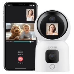 ZOSI C528M 360° Pan/tilt Dual-Lens 2K 3Mp Indoor Security Camera \w 1.44-Inch Screen, Baby/pet Monitor, Two-Way Video, One-Touch Call, Human