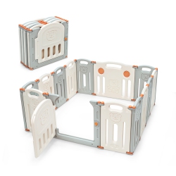 COSTWAY Foldable Playpen 14 Panel Activity Center Safety Play Yard W/ Lock Door