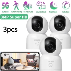 ZOSI C518 360° Pan/tilt 2K 3Mp Wifi Security Ip Camera, Indoor Pets/baby Monitor, One-Click Call, Ai Human Tracking, 2-Way Audio, 2.4G/5G Hz Wifi