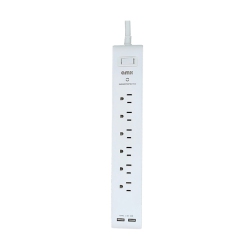 AMX Pa-18 Power Bar Power Strip With Surge Protector, 6 Outlets 2 USB Ports 2.4A In White