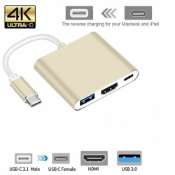 CSMART 3 In 1 USB 3.1 USB-C Type C to 4K HD HDMI USB 3.0 Type C Multiport Hub Converter Adapter Cable