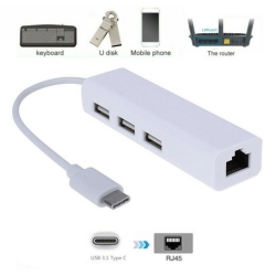 CSMART USB 3.1 USB-C Type C to 3 Ports USB Hub With Rj45 Ethernet LAN Adapter Cable for Macbook PC