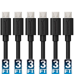 SABRENT [6-Pack] 22Awg Premium 3Ft Micro USB Cables High Speed USB 2.0 A Male to Micro B Sync And Charge Cables [Black]