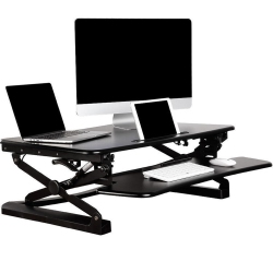 PRIMECABLES Height Adjustable 35 Inches Sit Stand Desk Converter, Stand Up Dual Monitor Desk Riser Laptop Desktop Computer Worksation - In Black