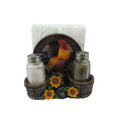 KOZY NICHE Salt And Pepper Shaker W Napkin Holder (Rooster Country Diner) – 6 In