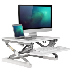 PRIMECABLES Height Adjustable 35 Inches Sit Stand Desk Converter, Stand Up Dual Monitor Desk Riser Laptop Desktop Computer Worksation-White