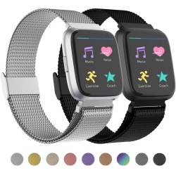 HLD (2 -Large)Fitbit Versa, Versa Lite, Versa 2, Versa Se, Replacement for Stainless Steel Mesh Fitbit Versa Lite Bands Metal Strap W/strong Magnet