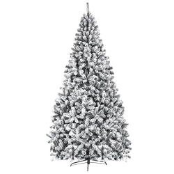 COSTWAY 9Ft Premium Snow Flocked Hinged Artificial Christmas Tree Unlit W/ Metal Stand