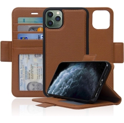 NAVOR Detachable Magnetic Wallet Case With Rfid Protection Compatible for Iphone 11 Pro Max [6.5 Inch] [Vajio Series] - In Brown