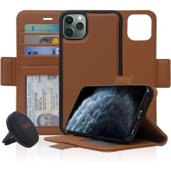 NAVOR Universal Car Mount & Detachable Magnetic Wallet Case With Rfid Protection Compatible for Iphone 11 Pro Max [6.5 Inch] [Vajio Series] -