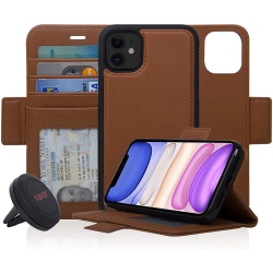 NAVOR Universal Car Mount & Detachable Magnetic Wallet Case Compatible for Iphone 11 [6.1 Inch] [Vajio Series]
