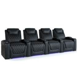 VALENCIA SEATING Oslo Premium Top Grain Leather Power Recliner, Power Headrest Led Lighting Home Theatre Seating - 4-Seats