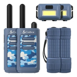COBRA Kids 6 Piece 25 Km Two Way Radio / Walkie Talkie With Headlamp And Flashlight (Blue)
