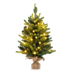GYMAX 24" Mini Pre-Lit Christmas Tree Small Tabletop Fir Xmas Tree W/ 35 Led Lights