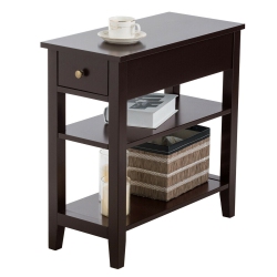 GYMAX 3 Tier Nightstand Bedside Table Sofa Side End Table W/double Shelves Drawer In Brown