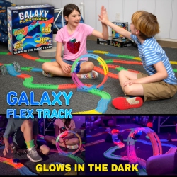 WORLD TECH TOYS Galaxy Flex-Track 220 Piece Glow-In-The-Dark With Electric Led Light Car - 33214