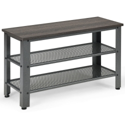GYMAX 3-Tier Shoe Rack Industrial Shoe Bench With Storage Shelves for Livingroom In Grey