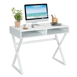 GYMAX Modern Computer Desk Writing Desk Makeup Vanity Table Storage