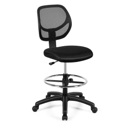 GYMAX Mesh Drafting Chair Mid Back Office Chair Adjustable Height W/footrest Armless