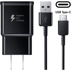 CSMART [] Fast Adaptive Charging Wall Charger + 1M Type USB C Cable for Galaxy S8 S9 S10 Plus Note 8 9 10 A5 A8 In Black