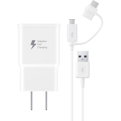 CSMART Fast Adaptive Wall Charger Adapter + 2 In 1 Micro USB & Type C Cable for Samsung Galaxy S4 S6 S7 S8 S9 S10 Note 8 9 10 In White