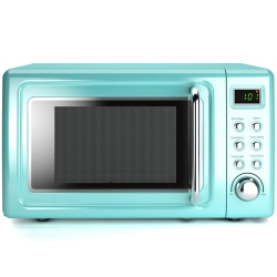 COSTWAY 0.7Cu.ft Retro Countertop Microwave Oven 700W Led Display Glass Turntable