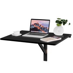 GYMAX Wall-Mounted Drop-Leaf Table Floating Folding Desk Space Saver In Black