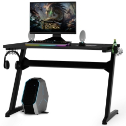 GYMAX Gaming Desk Computer Studio Desk PC Table Z Shape Gamer Workstation W/mousepad