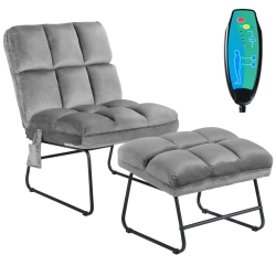 GYMAX Electric Massage Chair Vibrating Velvet Sofa W/ottoman And Remote Control In Gray