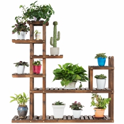 GYMAX 7-Tier Flower Wood Stand Plant Display Rack Multifunctional Storage Shelf