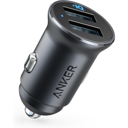 ANKER Car Charger, Mini 24W 4.8A Metal Dual USB Car Charger, Powerdrive 2 Alloy Flush Fit Car Adapter With Led, for Ip... In Blue