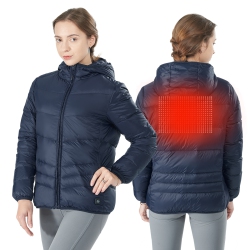COSTWAY Goplus Electric USB Women's Down Heated Jacket Hooded Thermal Puffer Coat No Battery In Navy