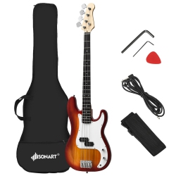 GYMAX Full Size Electric Bass Guitar 4 String With Strap Guitar Bag Amp Cord New In Red