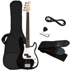 GYMAX Electric Bass Guitar Full Size 4 String W/ Bag Strap Guitar Pick Amp Cord In Black