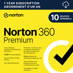 Norton 360 Premium (PC/Mac) - 10 Devices - 75GB Cloud Backup - 1 Year Subscription