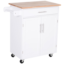 HOMCOM Rolling Kitchen Island Cart \w Wood Top, Enough Storage Drawer Space \w Towel Bar Rack Shelves, Portable Kitchen Utility Serving Cart Trolley