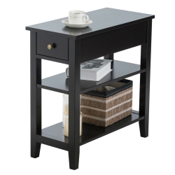 GYMAX 3 Tier Nightstand Bedside Table Sofa Side End Table W/double Shelves Drawer In Black