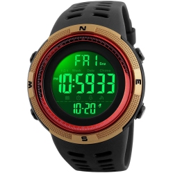 FANMIS Mens Digital Led Sports Watch Military Multifunction 12H/24H Gold In Red