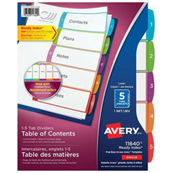 Avery Ready Index Customizable Table Of Contents Dividers (11840) - 5 Pack