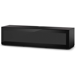 SONOROUS Studio St-160B Wood And Glass Modern Tv Stand With Hidden Wheels for Sizes Up to 75" (Frosted Glass Cover) - In Black