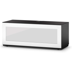 SONOROUS Studio St-110B Wood And Glass Modern Tv Stand With Hidden Wheels for Sizes Up to 65" (Frosted Glass Cover) - In Black