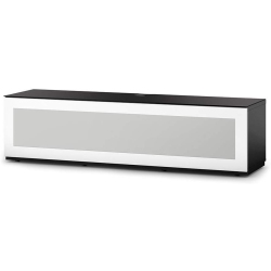 SONOROUS Studio St-160B Wood And Glass Modern Tv Stand With Hidden Wheels for Sizes Up to 75" (Frosted Glass Cover) - In Black