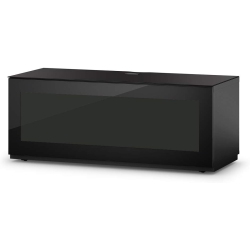 SONOROUS Studio St-110B Wood And Glass Modern Tv Stand With Hidden Wheels for Sizes Up to 65" (Frosted Glass Cover) - In Black