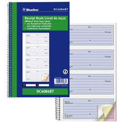 Blueline 6 39/64" x 10 5/8" NCR Receipt Book - 100 Sheets - Blue Cover