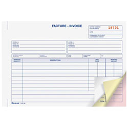 Blueline 8" x 5 3/8" Bilingual Invoice Book - 50 Sheet(s) - Blue Cover - 1 Each