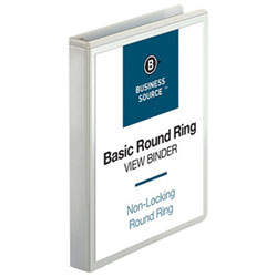 Business Source 8 1/2" x 11" Round-Ring View Binder - 225 Sheet Capacity - 2 Internal Pockets - White